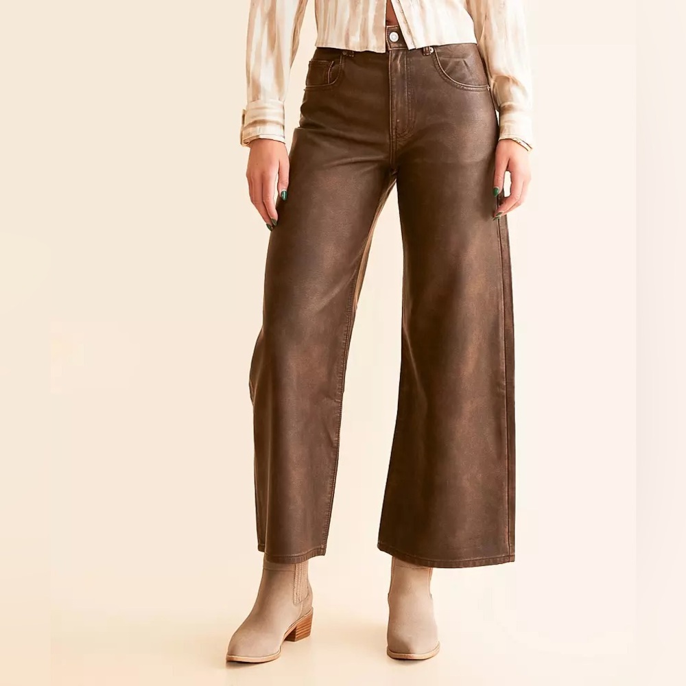 We The Free by Free People Misha Wide Leg Barrel Jeans Vegan Leather sz 24